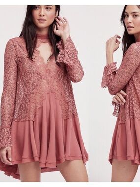 Free People Dusty Rose Lace Mini Dress